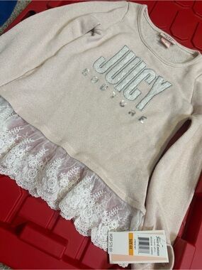 New Juicy Couture Girls' Pink Lace-Trim Sweatshirt